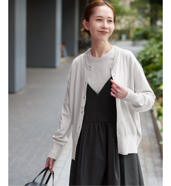 SLOBE IENA「《シリーズあり/予約》コットンキュプラクルーネックカーディガン」|カーディガン|