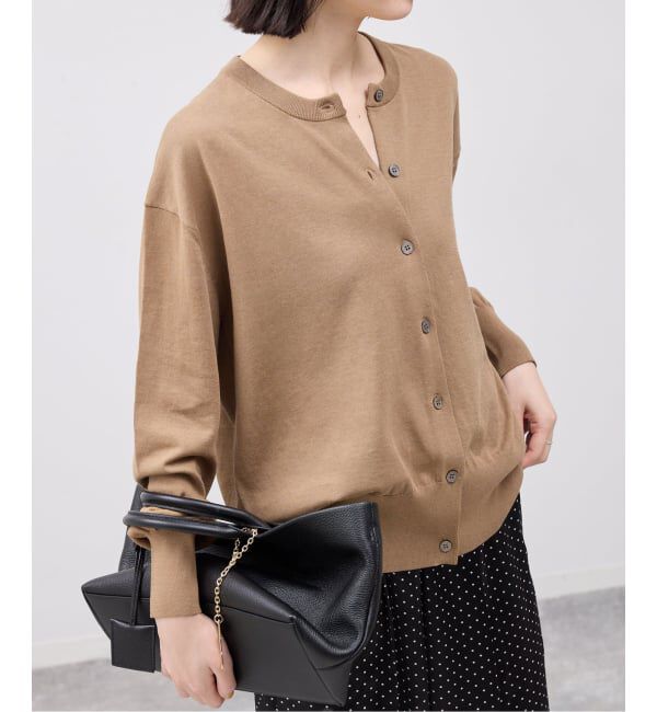 SLOBE IENA「《シリーズあり/予約》コットンキュプラクルーネックカーディガン」|カーディガン|