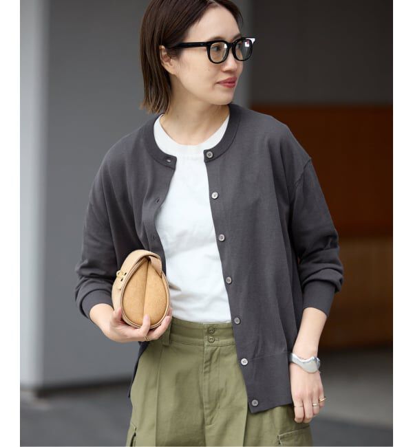 SLOBE IENA「《シリーズあり/予約》コットンキュプラクルーネックカーディガン」|カーディガン|