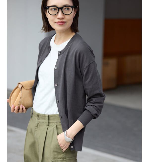 SLOBE IENA「《シリーズあり/予約》コットンキュプラクルーネックカーディガン」|カーディガン|