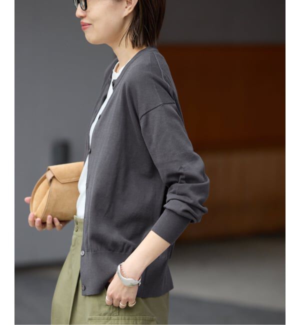 SLOBE IENA「《シリーズあり/予約》コットンキュプラクルーネックカーディガン」|カーディガン|