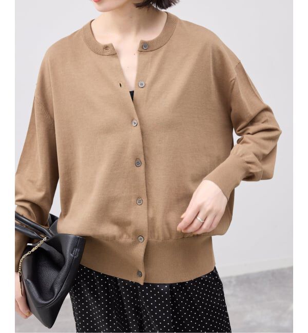 SLOBE IENA「《シリーズあり/予約》コットンキュプラクルーネックカーディガン」|カーディガン|ベージュ