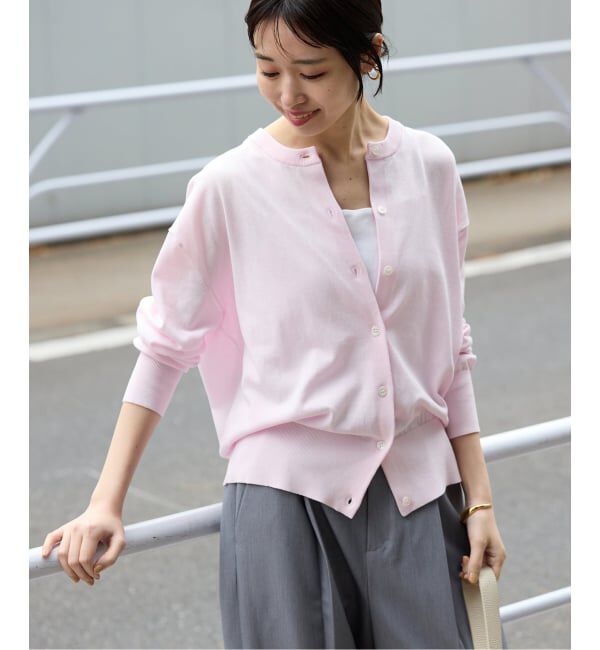 SLOBE IENA「《シリーズあり/予約》コットンキュプラクルーネックカーディガン」|カーディガン|ピンク