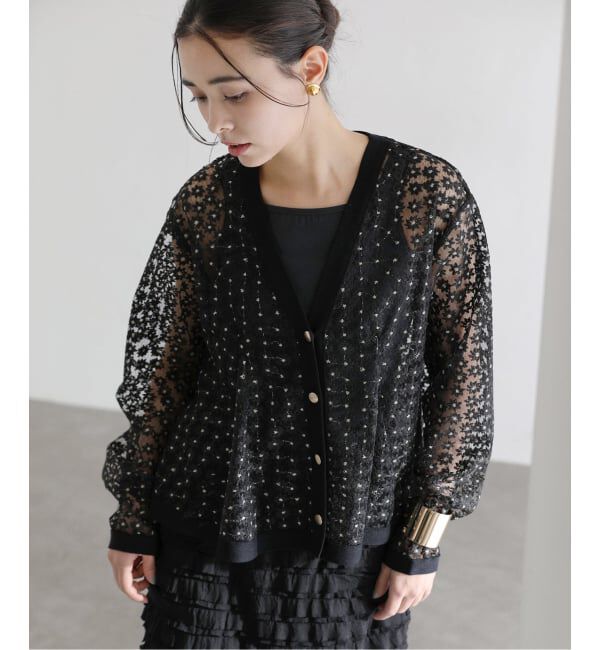  「《予約》【洗える】フラワーレースカーディガン」|カーディガン|ブラック