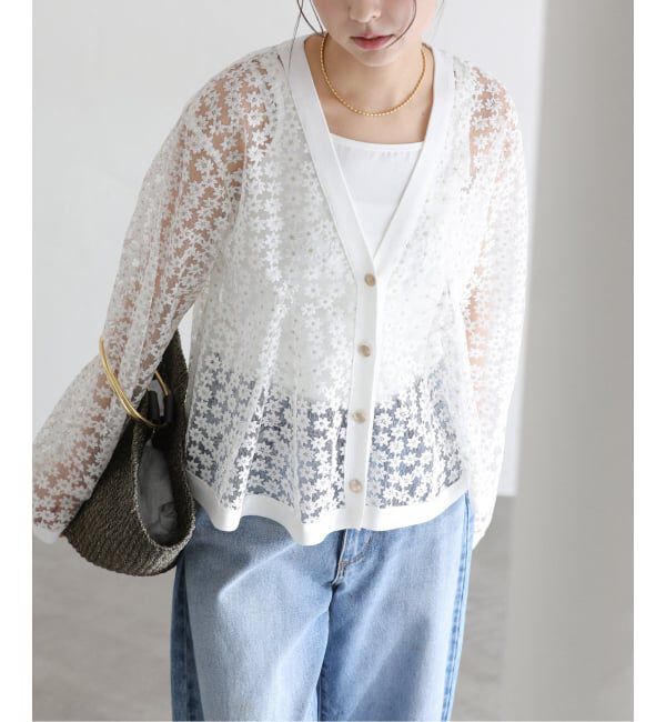 「《予約》【洗える】フラワーレースカーディガン」|カーディガン|