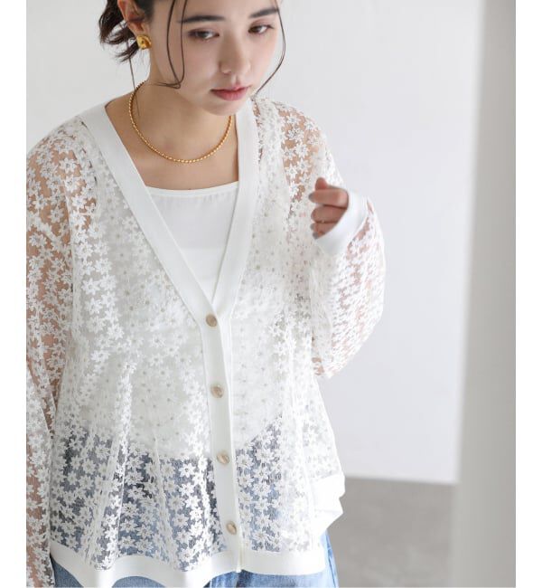  「《予約》【洗える】フラワーレースカーディガン」|カーディガン|