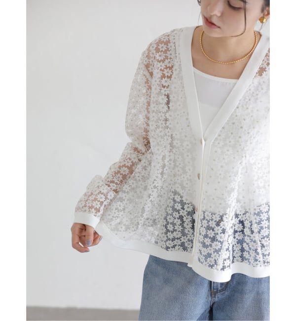  「《予約》【洗える】フラワーレースカーディガン」|カーディガン|