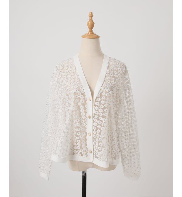  「《予約》【洗える】フラワーレースカーディガン」|カーディガン|
