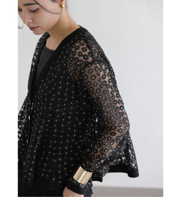  「《予約》【洗える】フラワーレースカーディガン」|カーディガン|