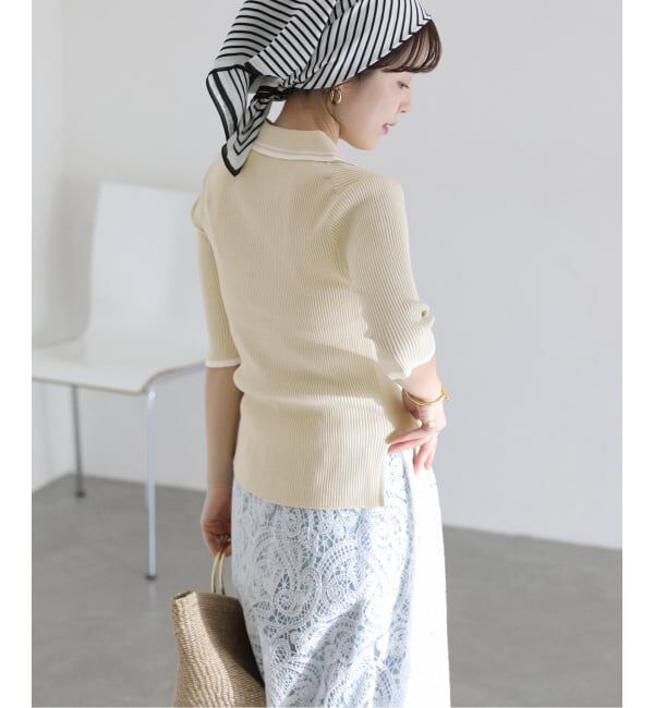  「《予約》【洗える】バイカラーポロ襟ニット」|ニット・セーター|