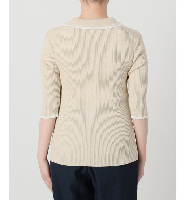  「《予約》【洗える】バイカラーポロ襟ニット」|ニット・セーター|