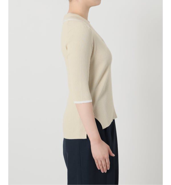  「《予約》【洗える】バイカラーポロ襟ニット」|ニット・セーター|