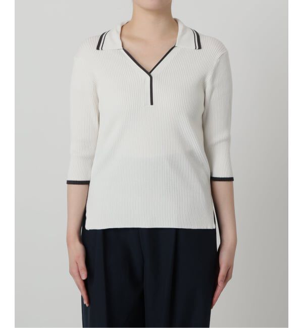  「《予約》【洗える】バイカラーポロ襟ニット」|ニット・セーター|