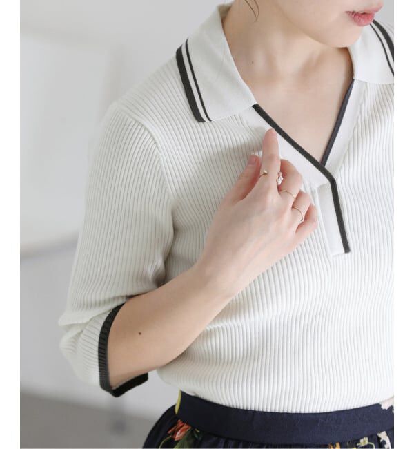  「《予約》【洗える】バイカラーポロ襟ニット」|ニット・セーター|