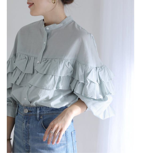  「《予約》【洗える】ダブルフリルシャツ」|シャツ・ブラウス|サックスブルー B