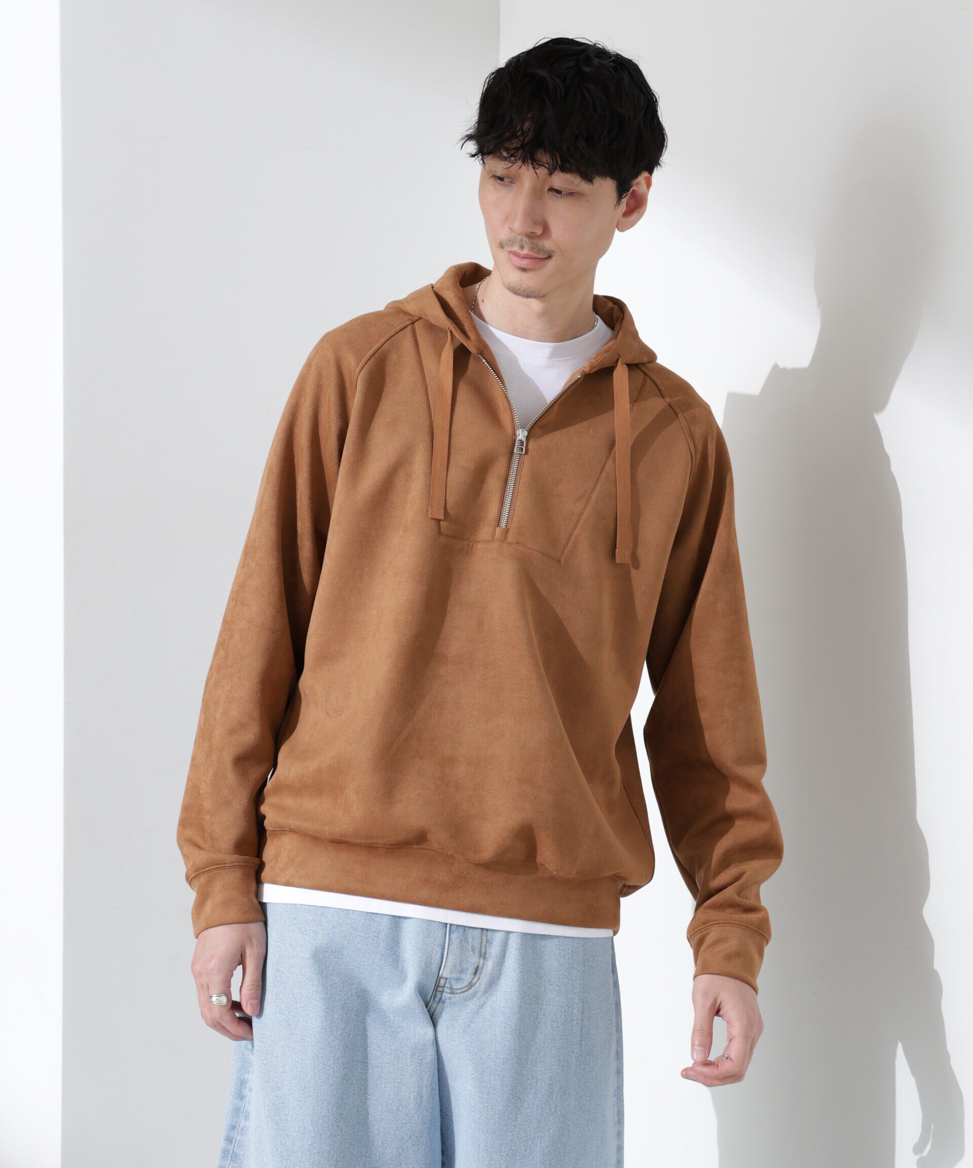 nano･universe「フェイクスエードハーフジップパーカーブルゾン」|ブルゾン・スタジャン|