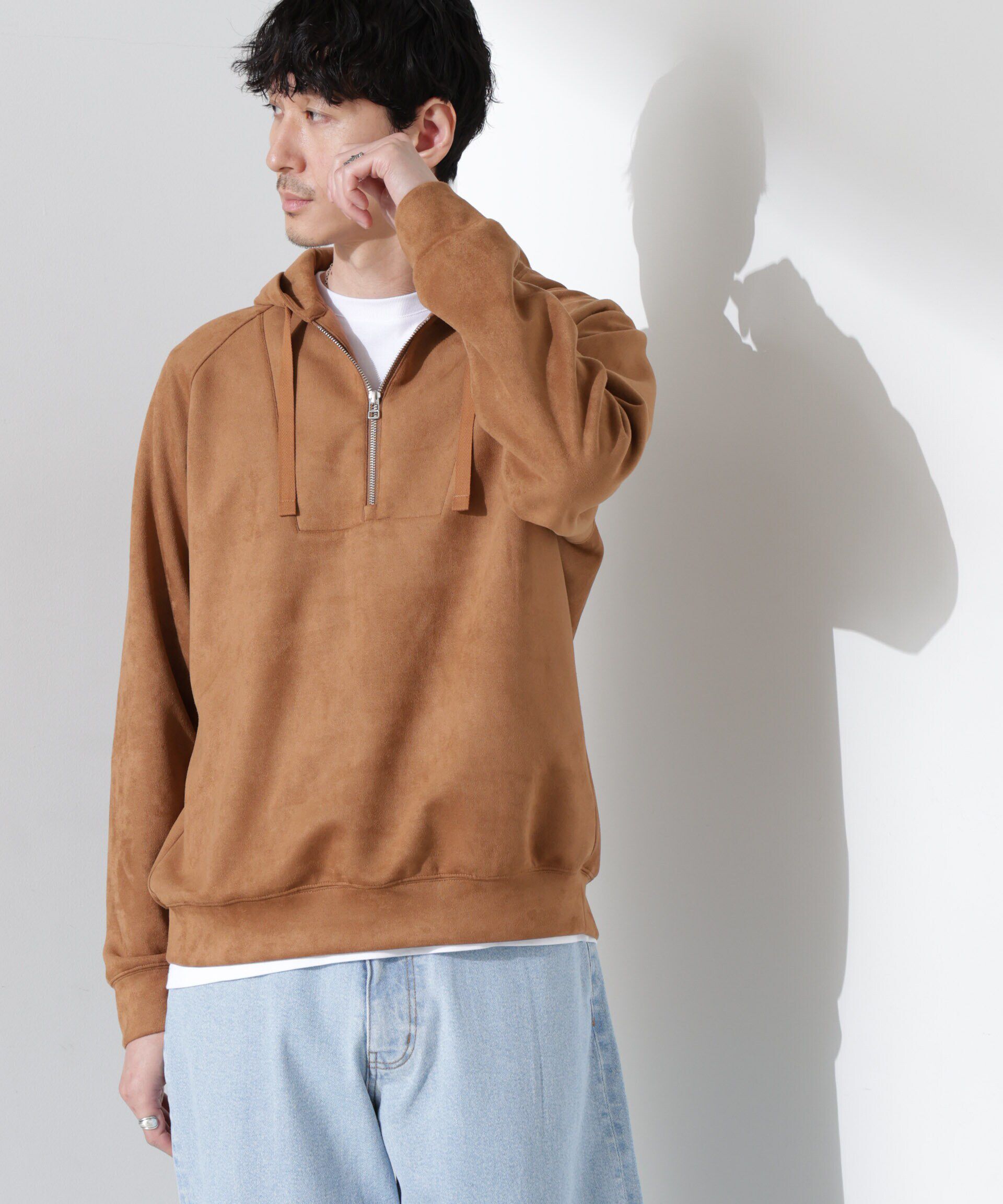 nano･universe「フェイクスエードハーフジップパーカーブルゾン」|ブルゾン・スタジャン|