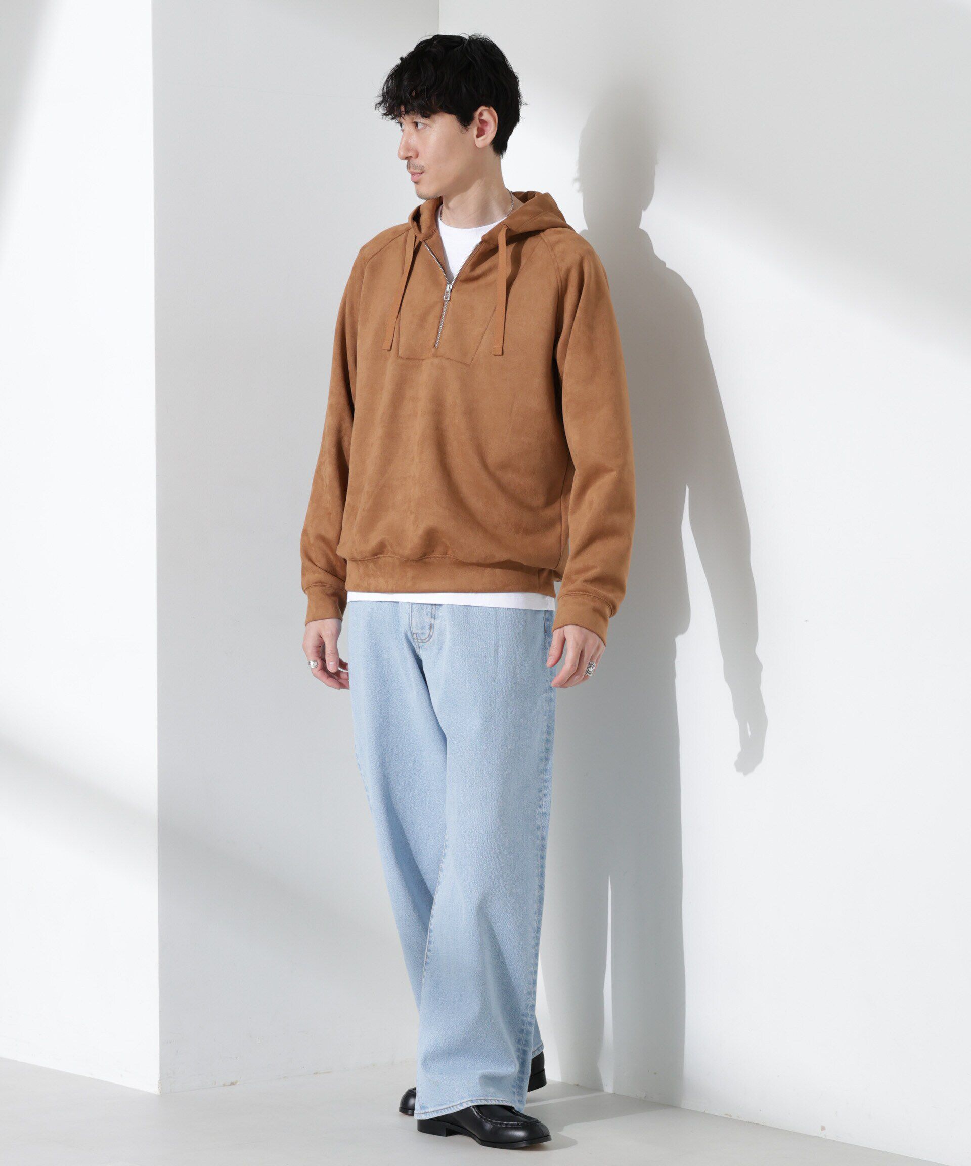 nano･universe「フェイクスエードハーフジップパーカーブルゾン」|ブルゾン・スタジャン|