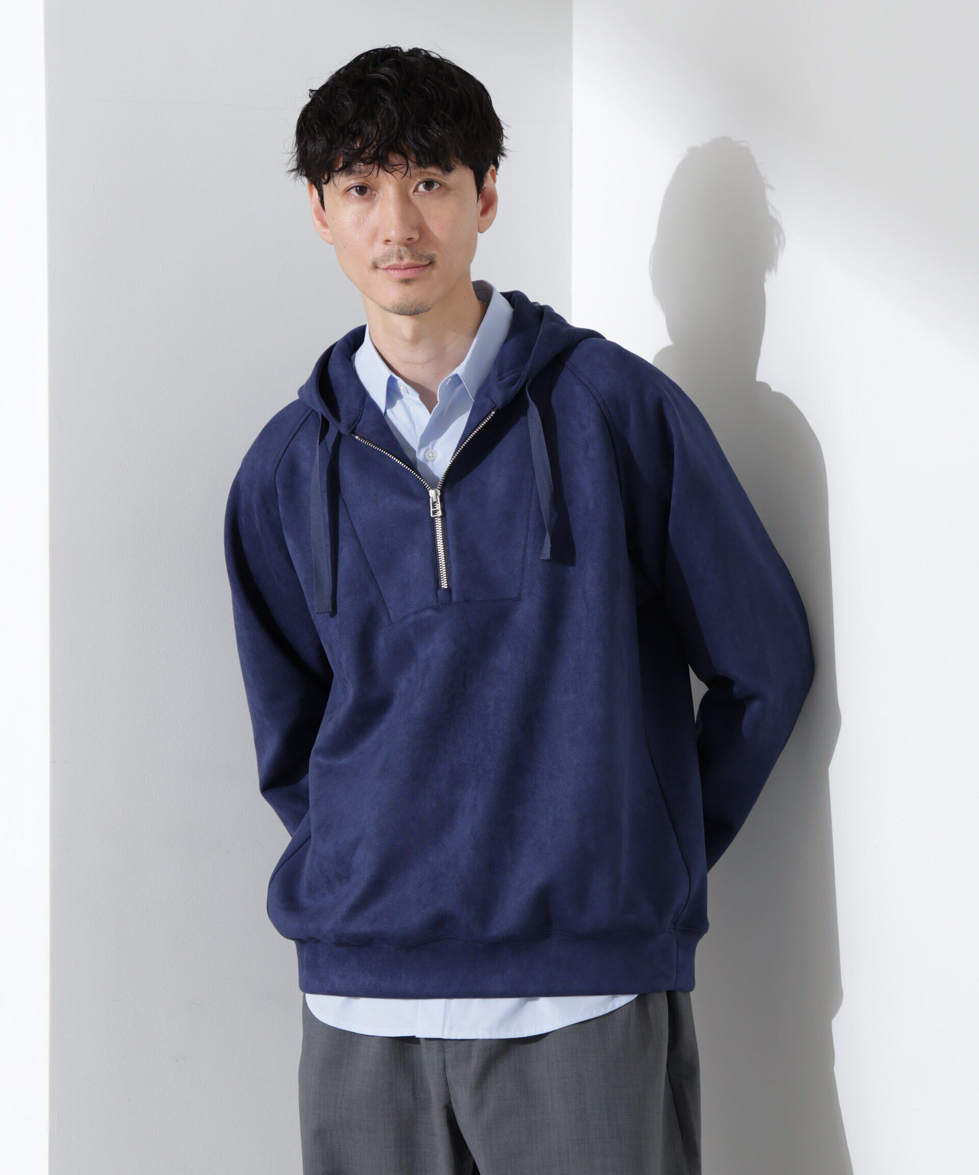 nano･universe「フェイクスエードハーフジップパーカーブルゾン」|ブルゾン・スタジャン|