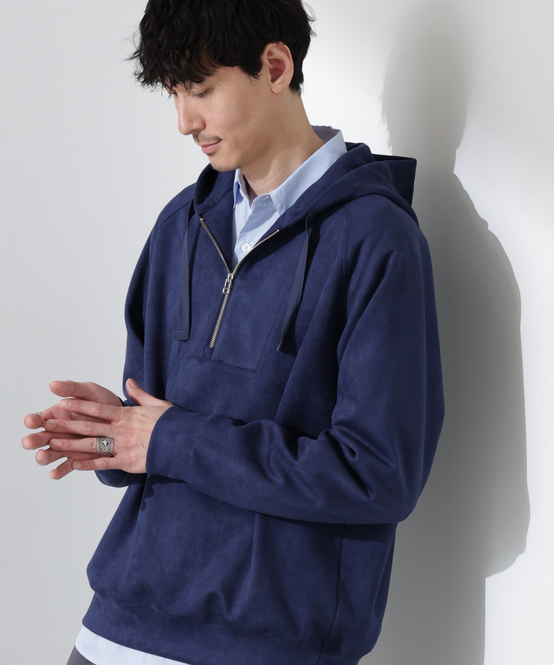 nano･universe「フェイクスエードハーフジップパーカーブルゾン」|ブルゾン・スタジャン|