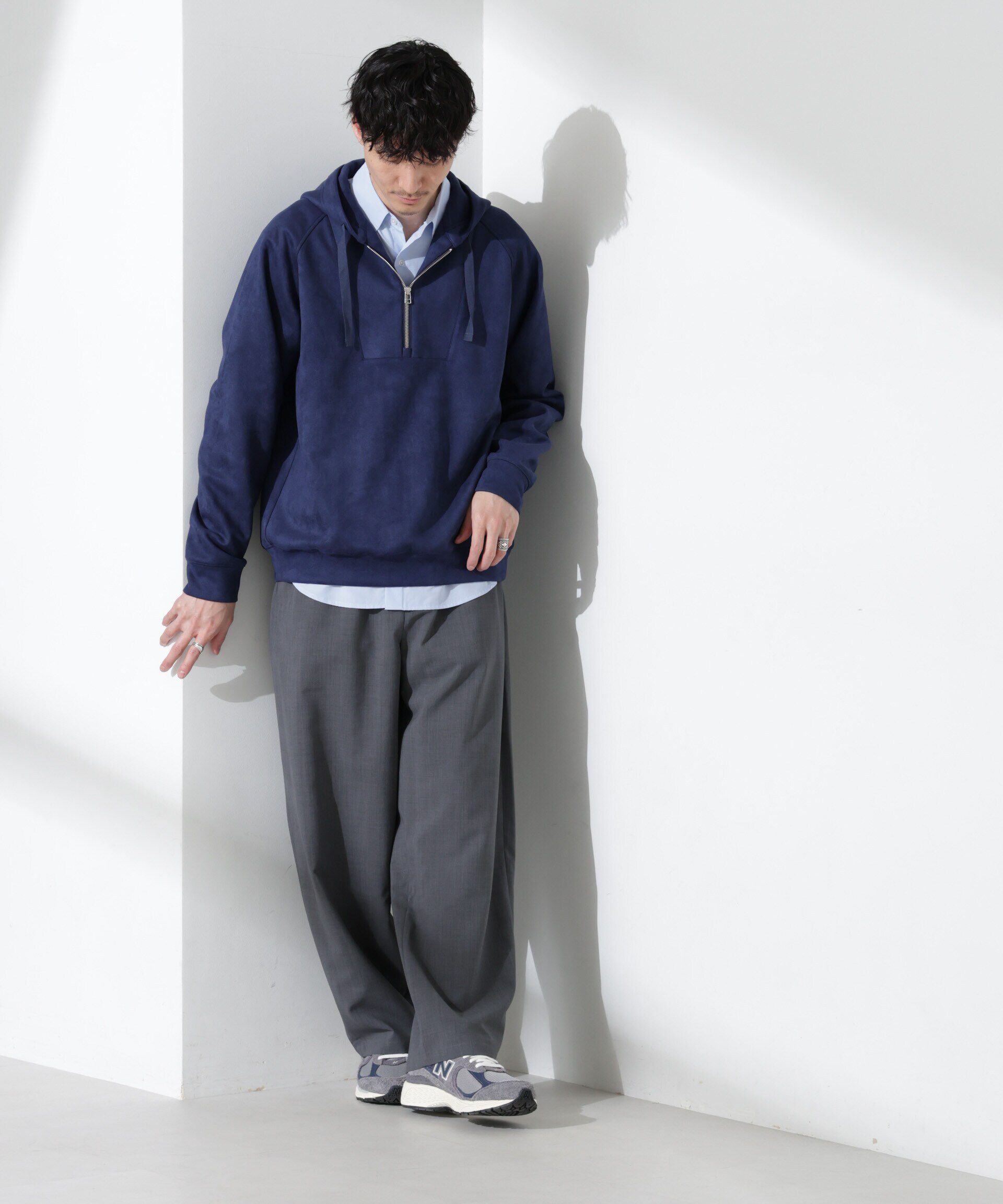 nano･universe「フェイクスエードハーフジップパーカーブルゾン」|ブルゾン・スタジャン|