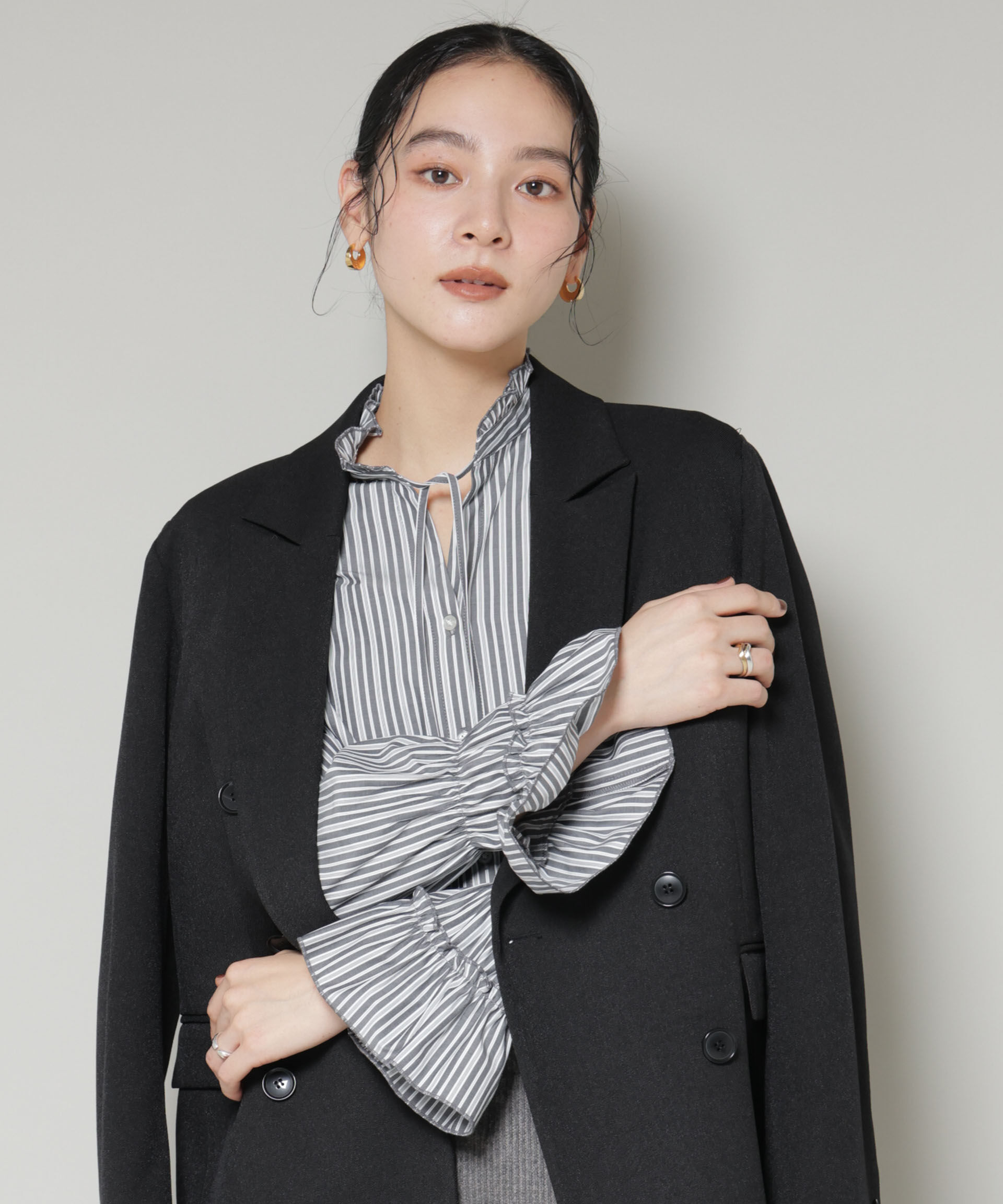 nano･universe「ストライプフリルシャツ」|シャツ・ブラウス|