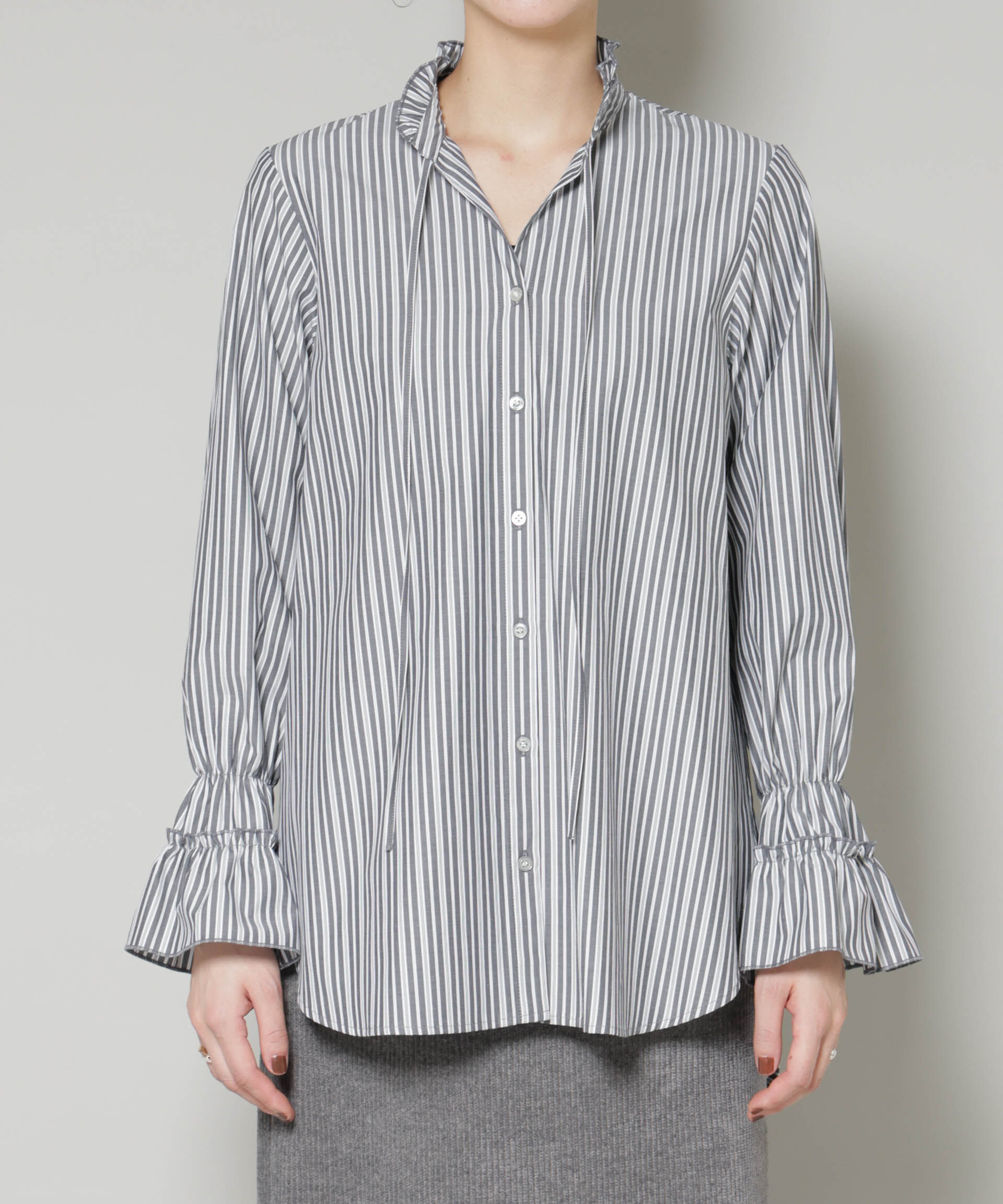 nano･universe「ストライプフリルシャツ」|シャツ・ブラウス|