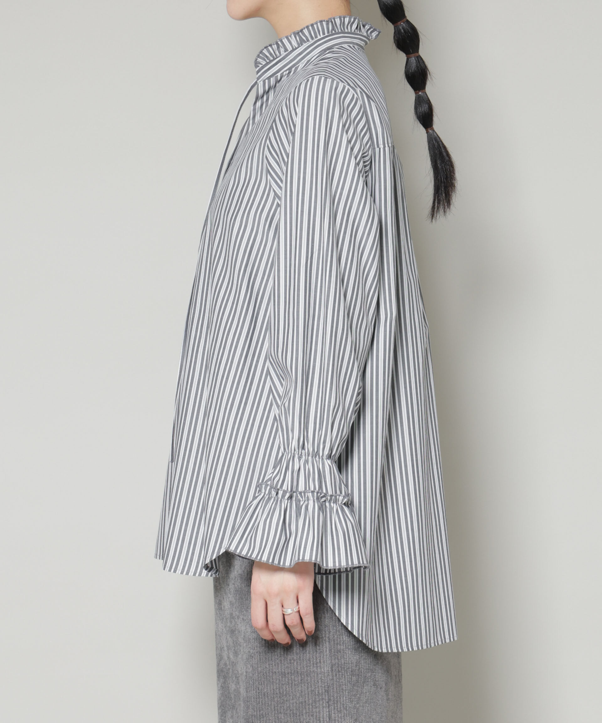 nano･universe「ストライプフリルシャツ」|シャツ・ブラウス|