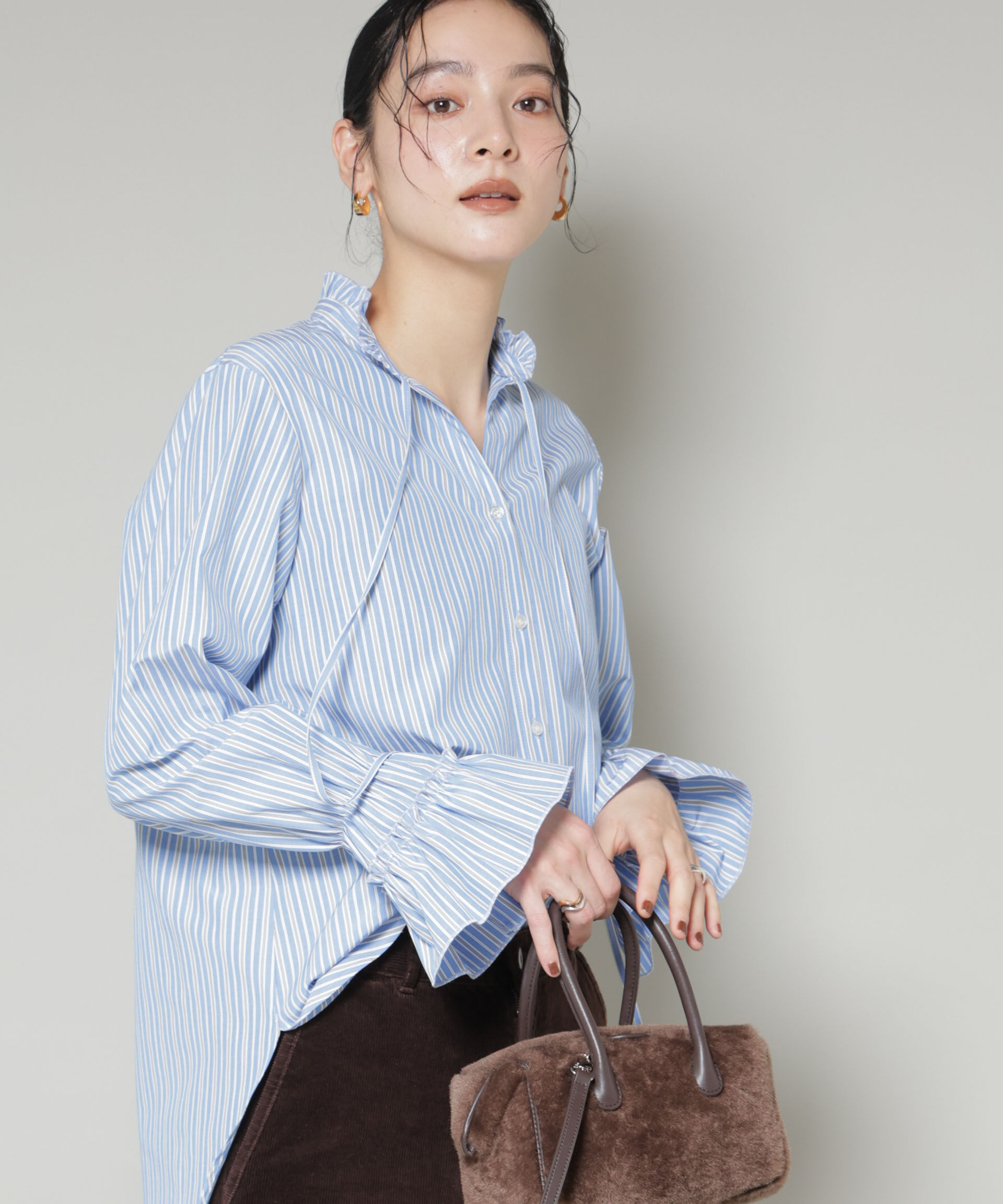 nano･universe「ストライプフリルシャツ」|シャツ・ブラウス|