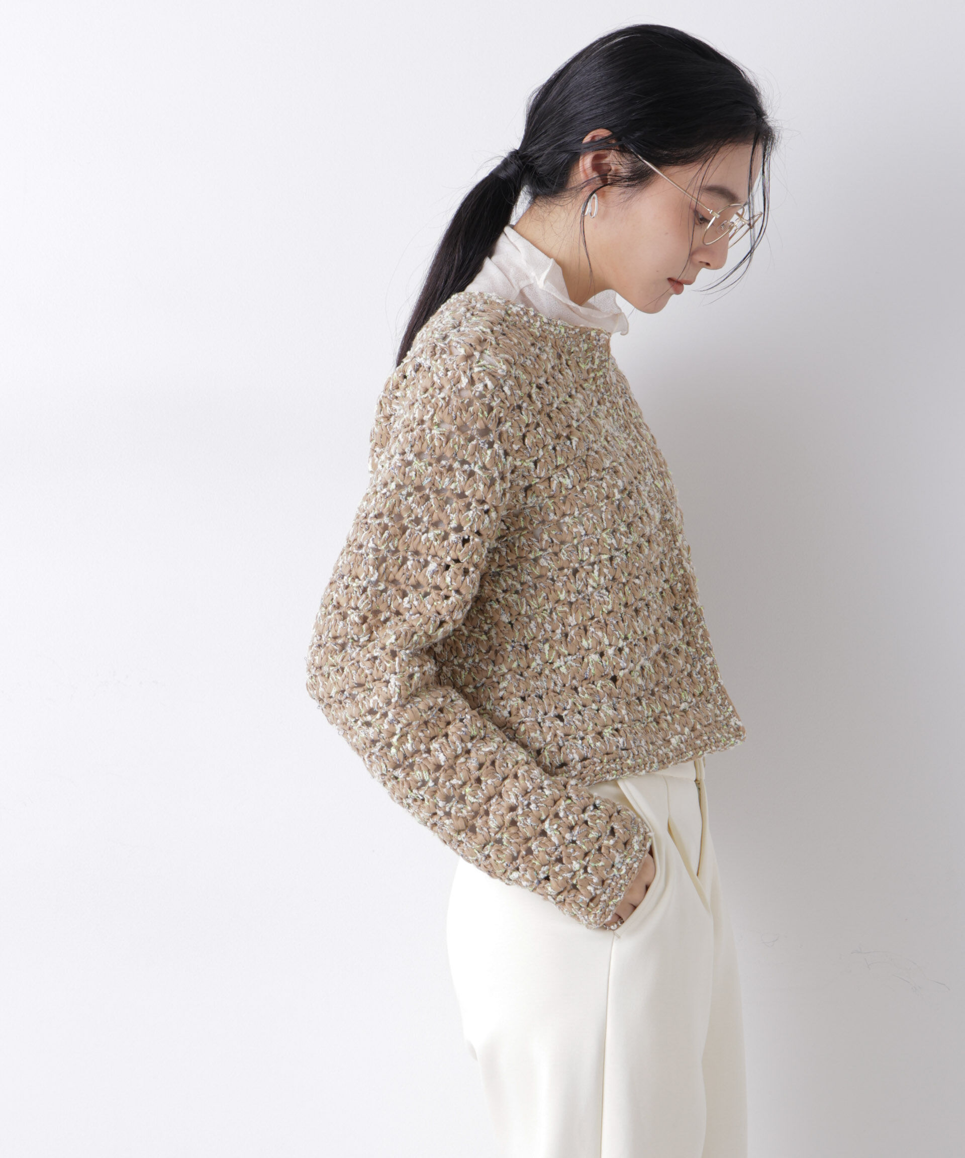 nano･universe「ミックスヤーンクロシェカーディガン」|ニット・セーター|