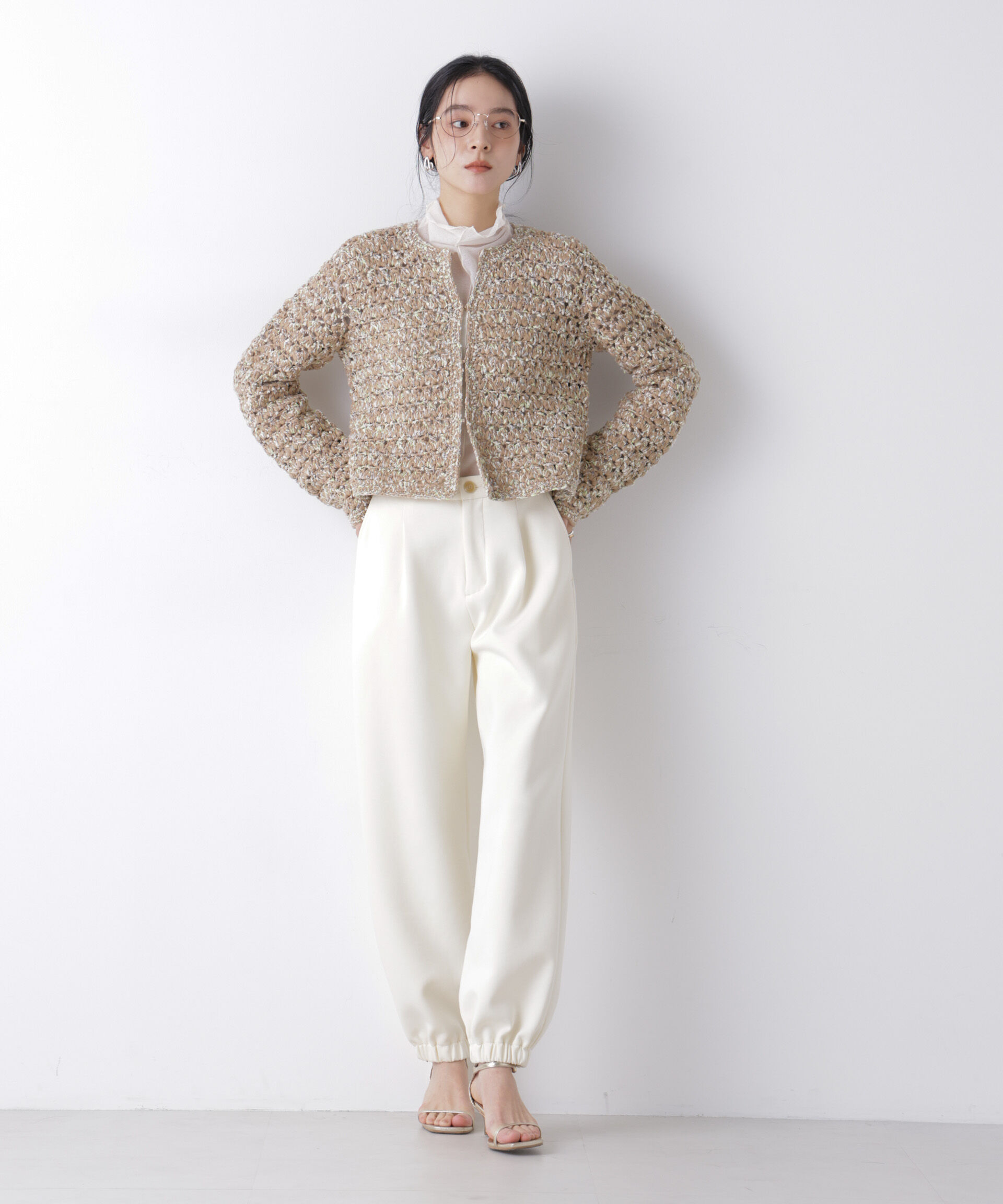 nano･universe「ミックスヤーンクロシェカーディガン」|ニット・セーター|