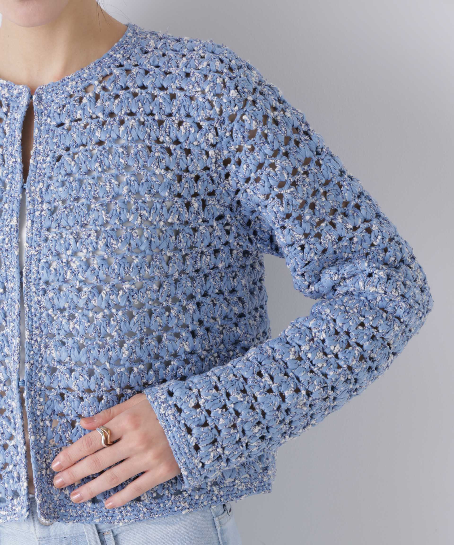 nano･universe「ミックスヤーンクロシェカーディガン」|ニット・セーター|