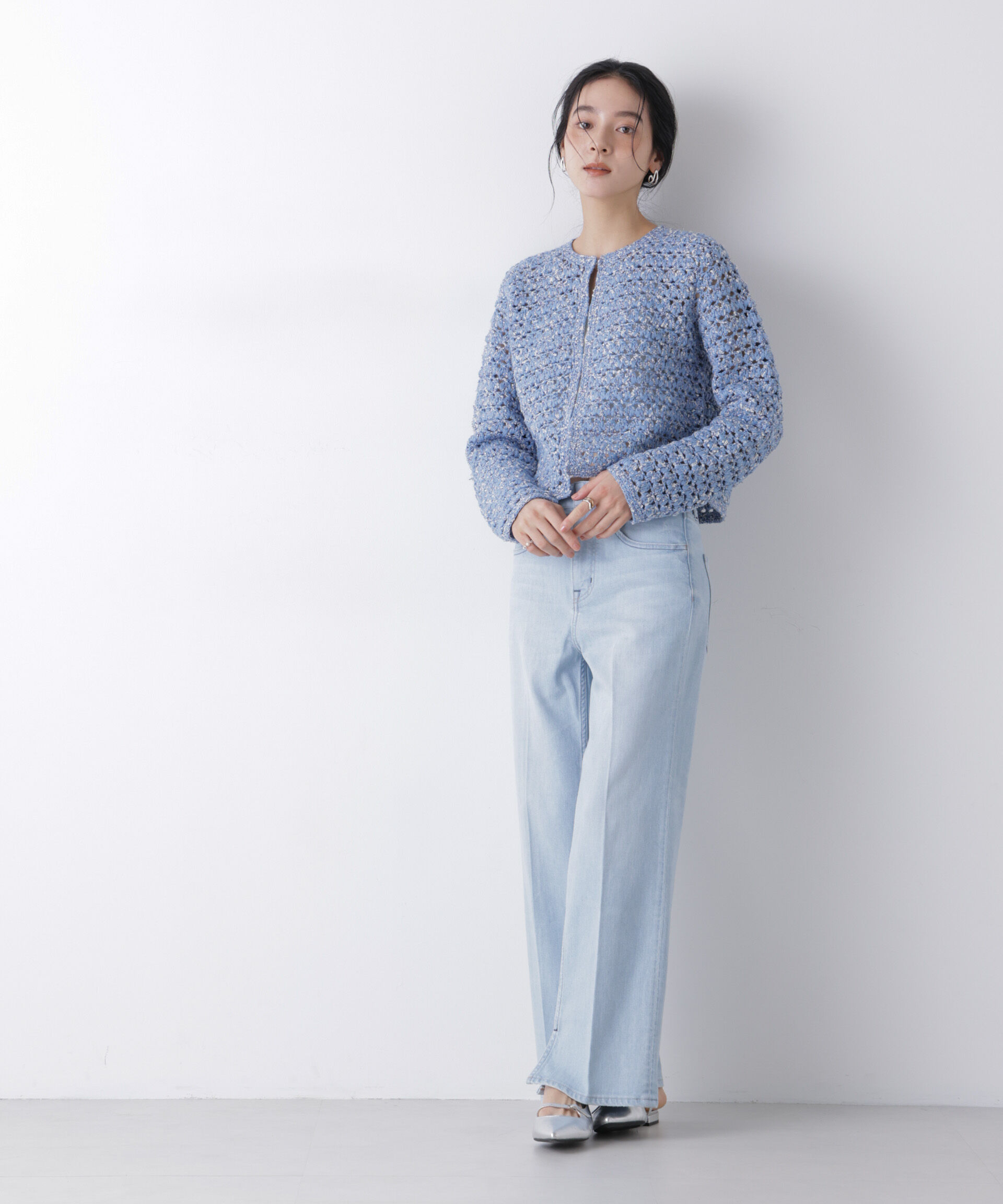 nano･universe「ミックスヤーンクロシェカーディガン」|ニット・セーター|