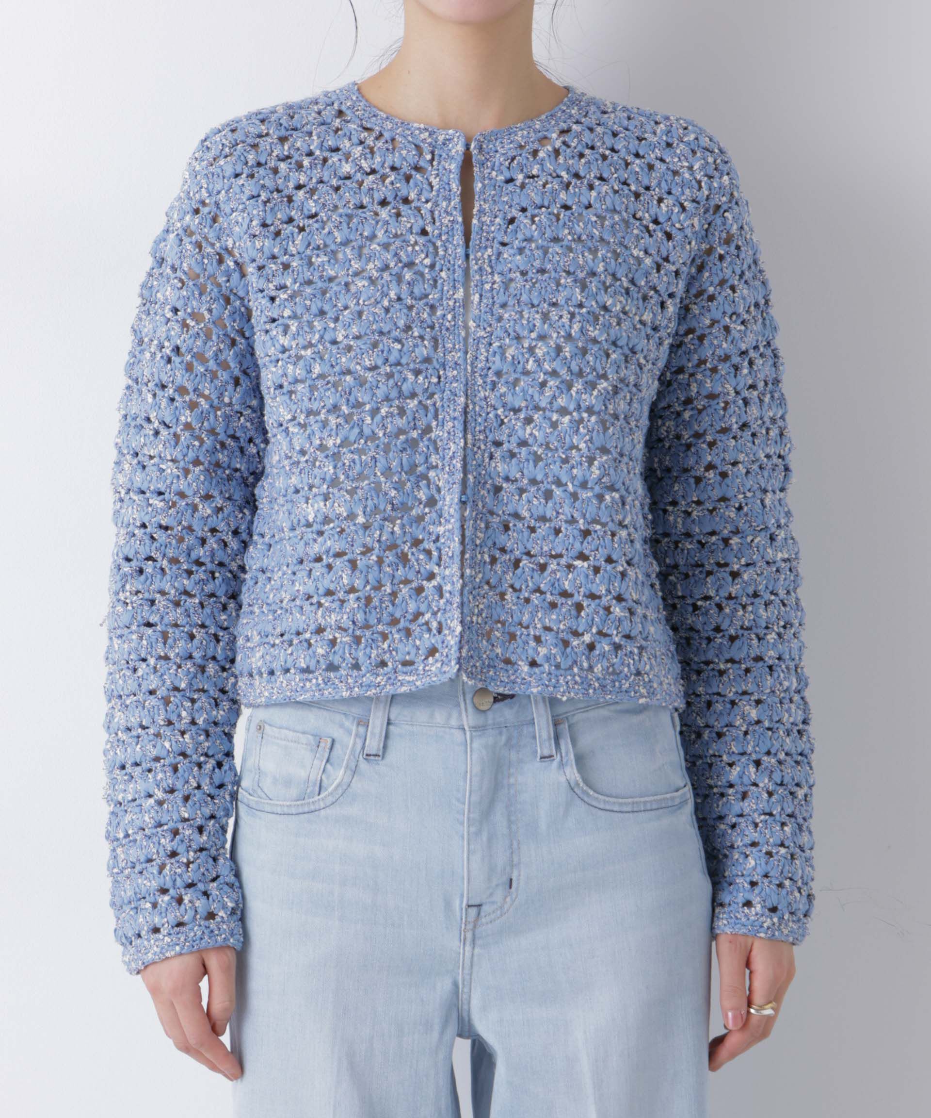 nano･universe「ミックスヤーンクロシェカーディガン」|ニット・セーター|