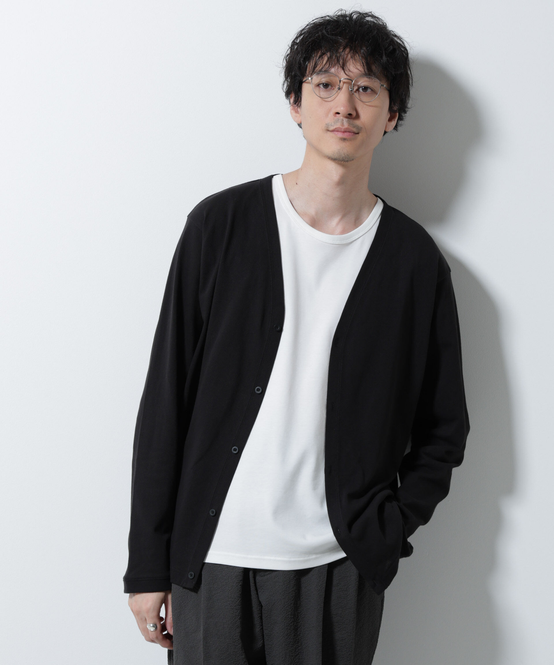 nano･universe「エアパッセージ ジャージーカーディガン」|Tシャツ・カットソー|ブラック