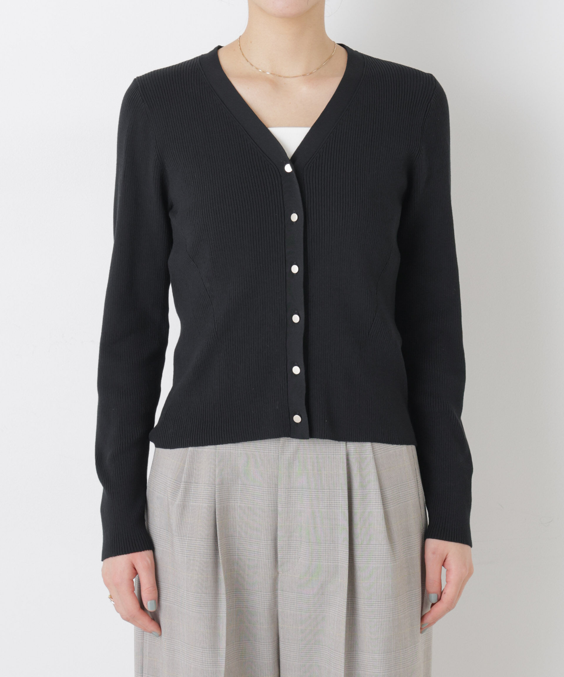 nano･universe「ウォッシャブルハイツイストVネックリブカーディガン」|ニット・セーター|