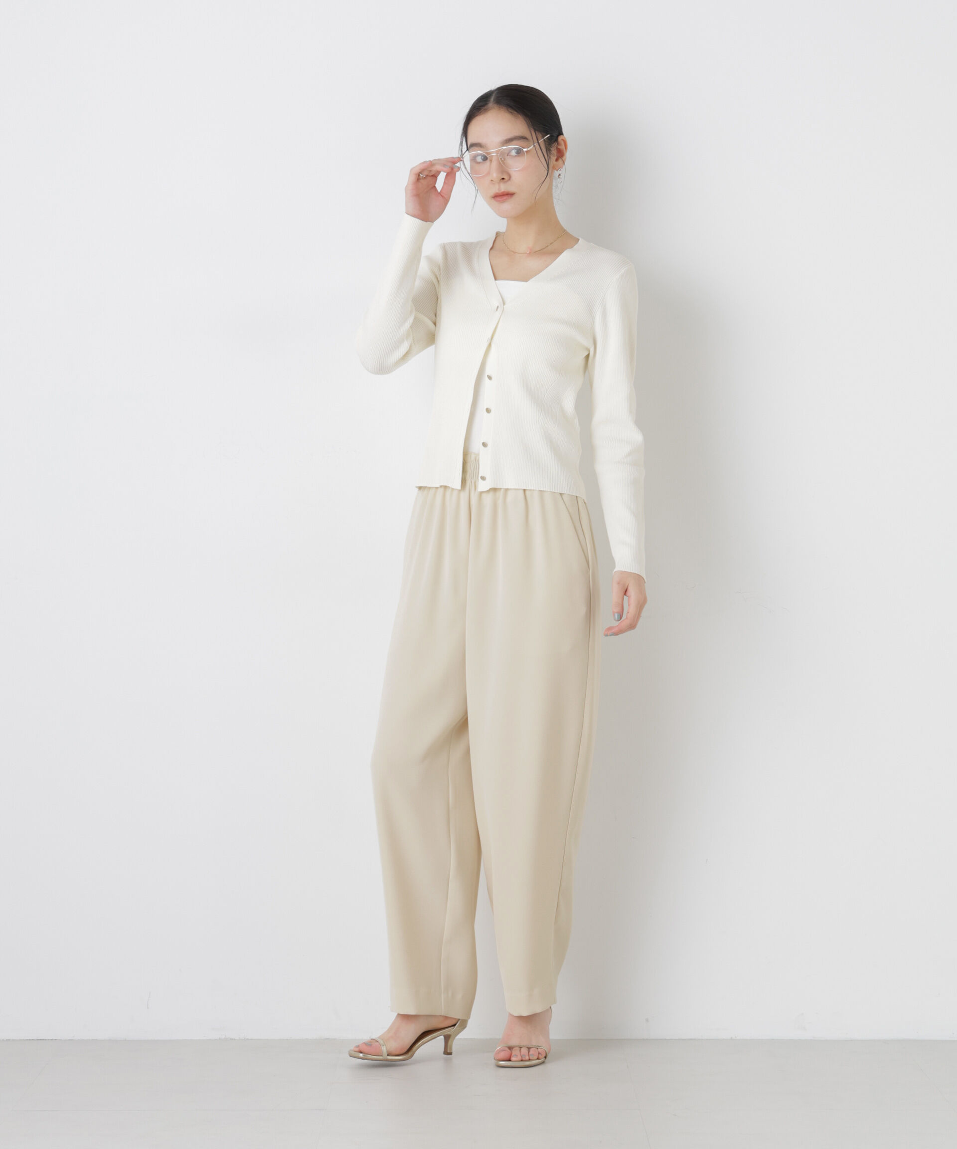 nano･universe「ウォッシャブルハイツイストVネックリブカーディガン」|ニット・セーター|