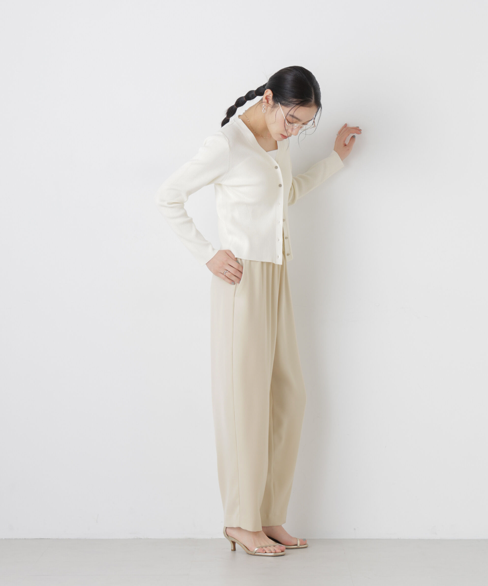 nano･universe「ウォッシャブルハイツイストVネックリブカーディガン」|ニット・セーター|