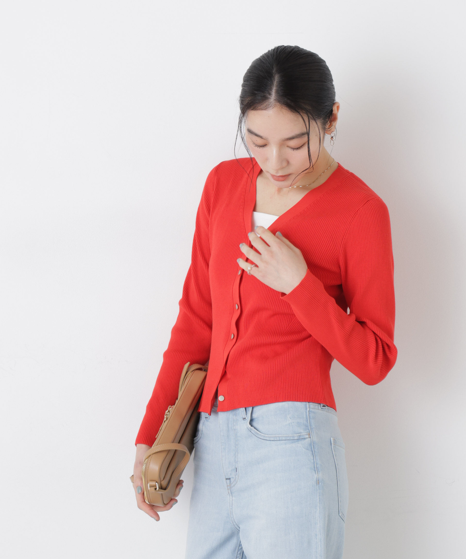 nano･universe「ウォッシャブルハイツイストVネックリブカーディガン」|ニット・セーター|