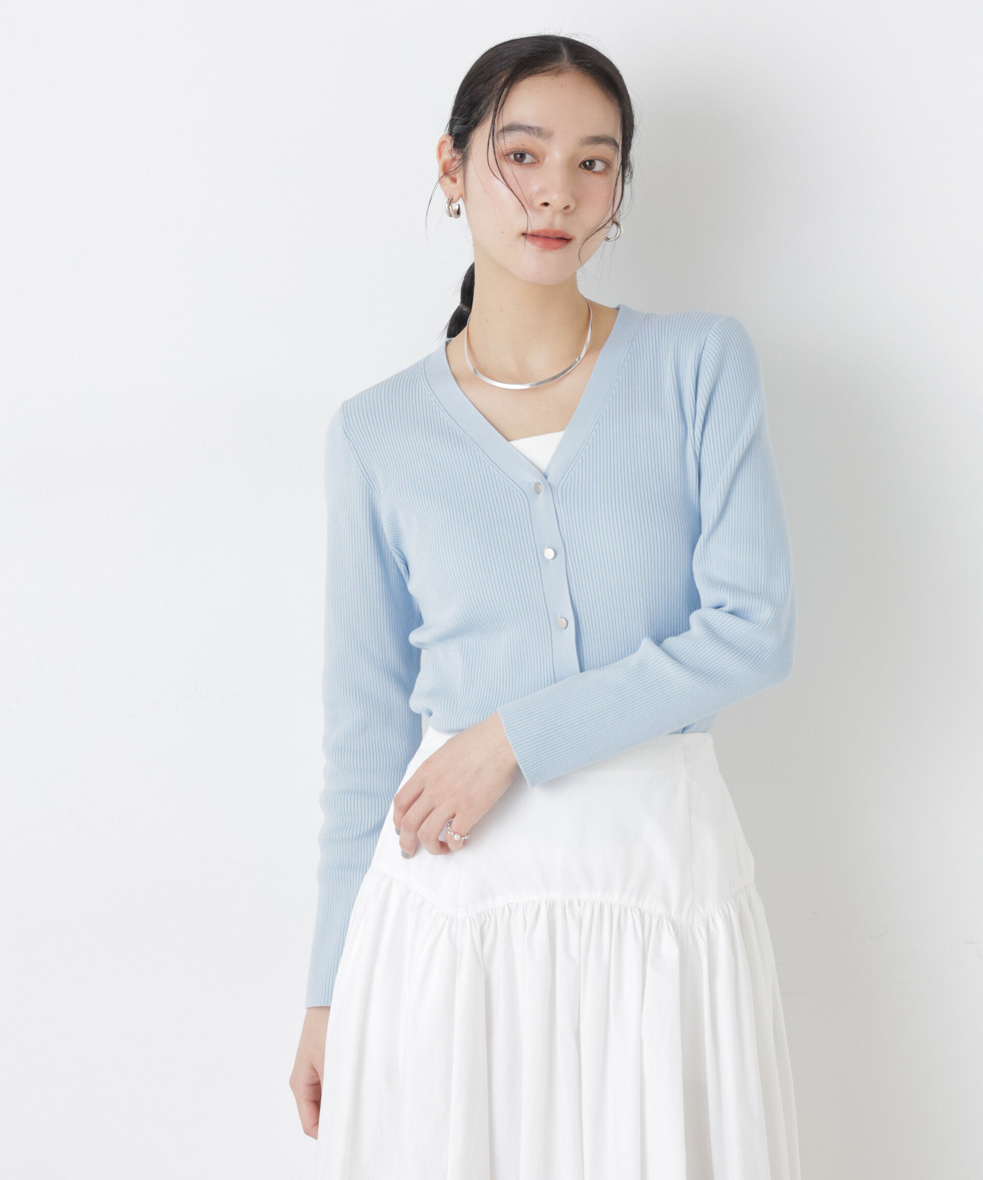 nano･universe「ウォッシャブルハイツイストVネックリブカーディガン」|ニット・セーター|