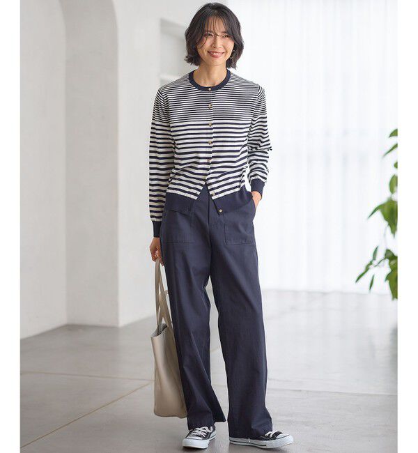 23区「【洗える】プレミアムビオコットン ボーダー カーディガン」|カーディガン|