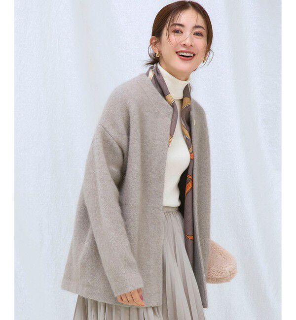 23区「【見上愛さん着用】ラクーンブレンドダブルフェイス ニット アウター」|カーディガン|ベージュ系