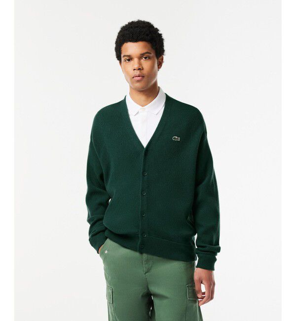 LACOSTE「ガーター編みVネックカーディガン」|カーディガン|グリーン