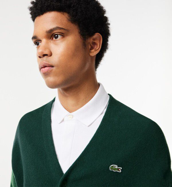 LACOSTE「ガーター編みVネックカーディガン」|カーディガン|