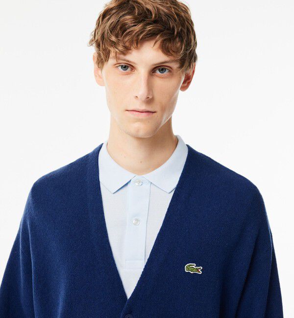 LACOSTE「ガーター編みVネックカーディガン」|カーディガン|