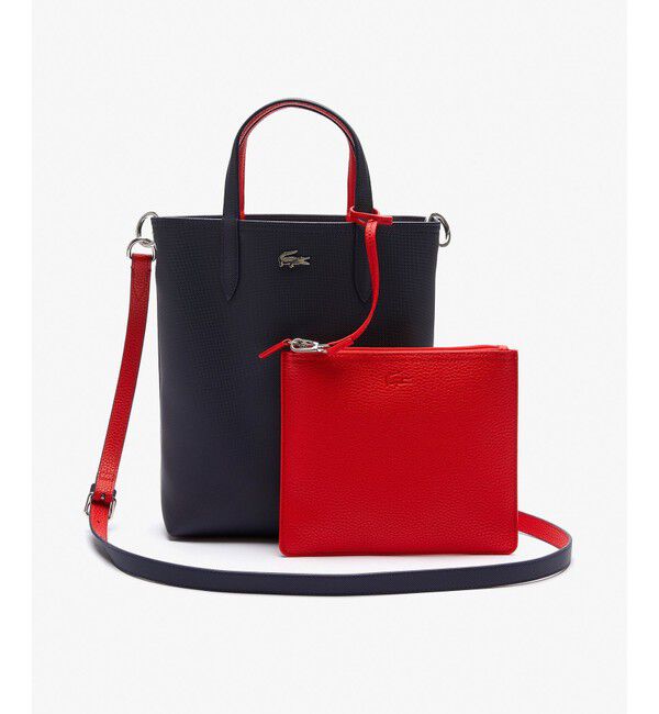LACOSTE「ANNAリバーシブル縦型トート」|トートバッグ|ネイビー&times;レッド