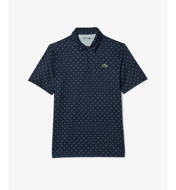 LACOSTE「UVカット ミニマム総柄プリント 比翼仕立て ウルトラドライ ゴルフポロシャツ」|ポロシャツ|ダークブルー