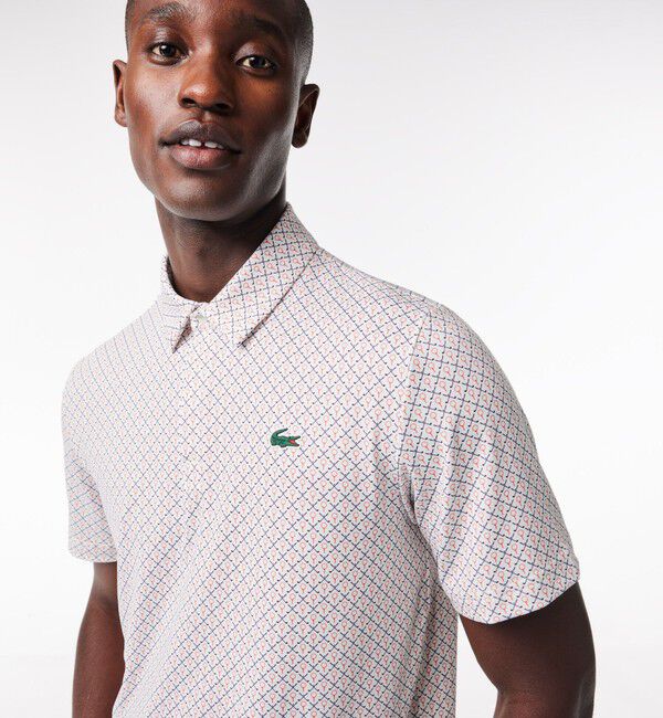 LACOSTE「UVカット ミニマム総柄プリント 比翼仕立て ウルトラドライ ゴルフポロシャツ」|ポロシャツ|