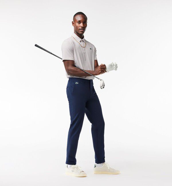 LACOSTE「UVカット ミニマム総柄プリント 比翼仕立て ウルトラドライ ゴルフポロシャツ」|ポロシャツ|