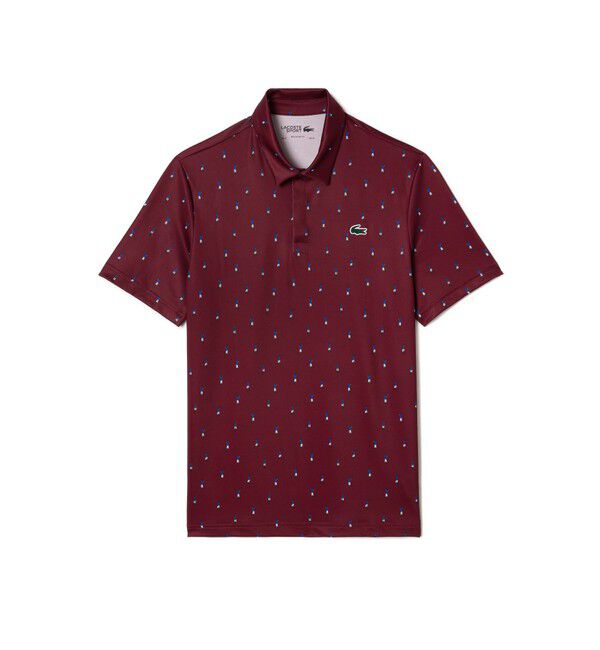 LACOSTE「UVカット ミニマム総柄プリント 比翼仕立て ウルトラドライ ゴルフポロシャツ」|ポロシャツ|ブラウン